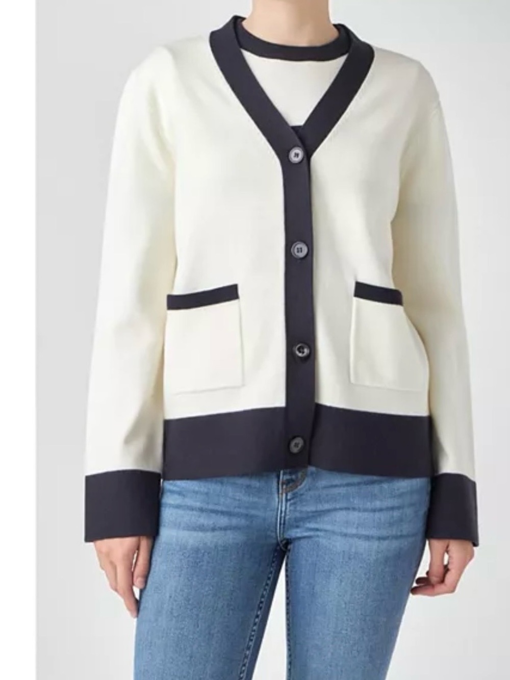 English Factory Cream Cardigan with Black Trim